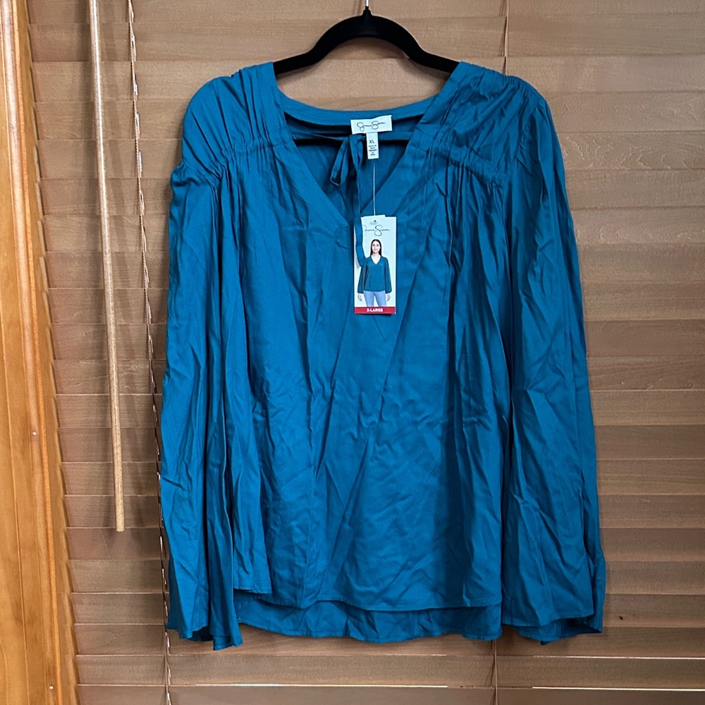 Jessica Simpson Teal Blouse with Tie Detail
